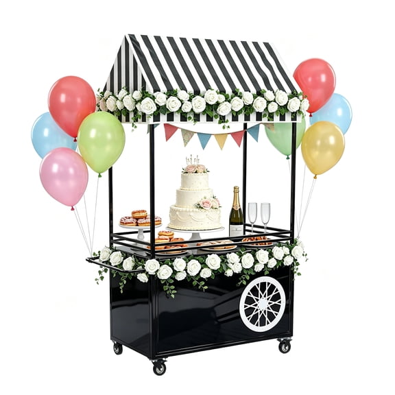 STICCIO Candy Cart Display Metal Frame 39 in L Mobile Dessert Table with Storage Shelf for Parties Events