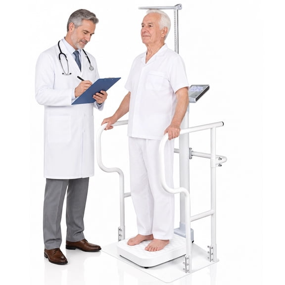 STICCIO Digital Physician Scale with Height Rod and Handrails 440 lbs Capacity Rechargeable for Home Clinic