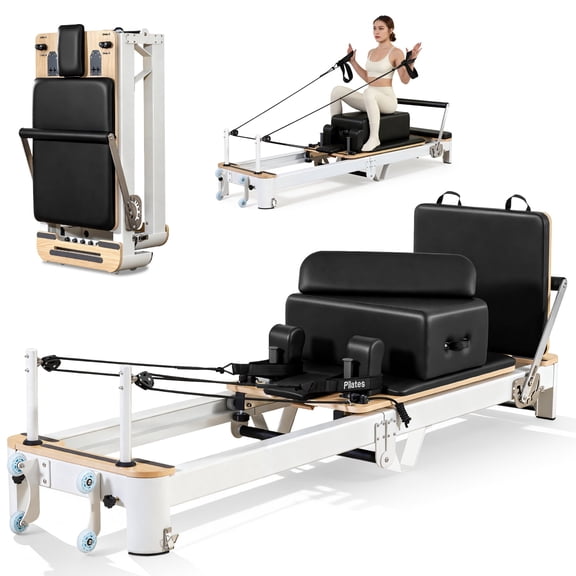 STICCIO Foldable Pilates Reformer Machine, Aluminum+Maple Wood, 6 Adjustable Tension Springs, Home & Studio Fitness Equipment.