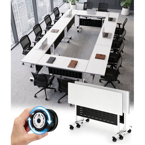 STICCIO Folding Conference Table 47in 2 Pack Modular Flip Storage 3.9in Thin for Classroom Training