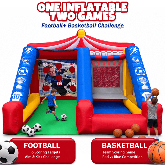 STICCIO 16.4x11.5x13.2ft Inflatable Basketball Soccer Game,2-in-1 Carnival Target with 550W Blower for Party