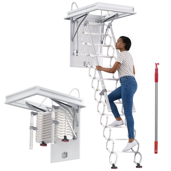 STICCIO Retractable Attic Ladder 27.1x38.9in Ceiling Opening 660lbs 12 Step With Handrails For Loft
