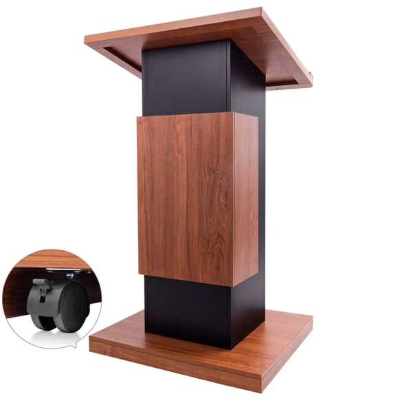 STICCIO Rolling Wooden Podium with Storage 46.7in Tall For Conference Church Teaching
