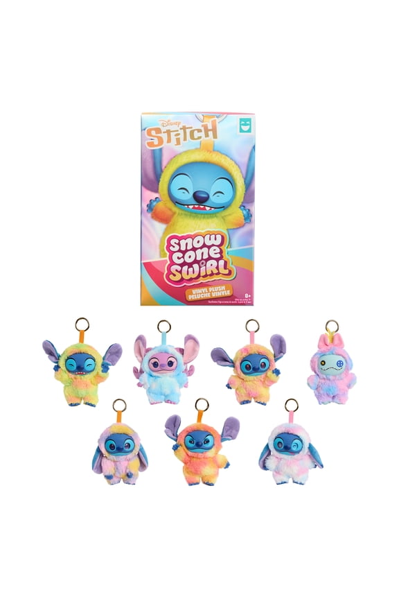 Disney Stitch Snow Cone Swirl Vinyl-Face Plush Blind Box Collectible Toy, Vinyl-Faced Plush Clip-On Surprise, 5-Inch Stuffed Toy, Short-Run Drop, Ages 8 and up