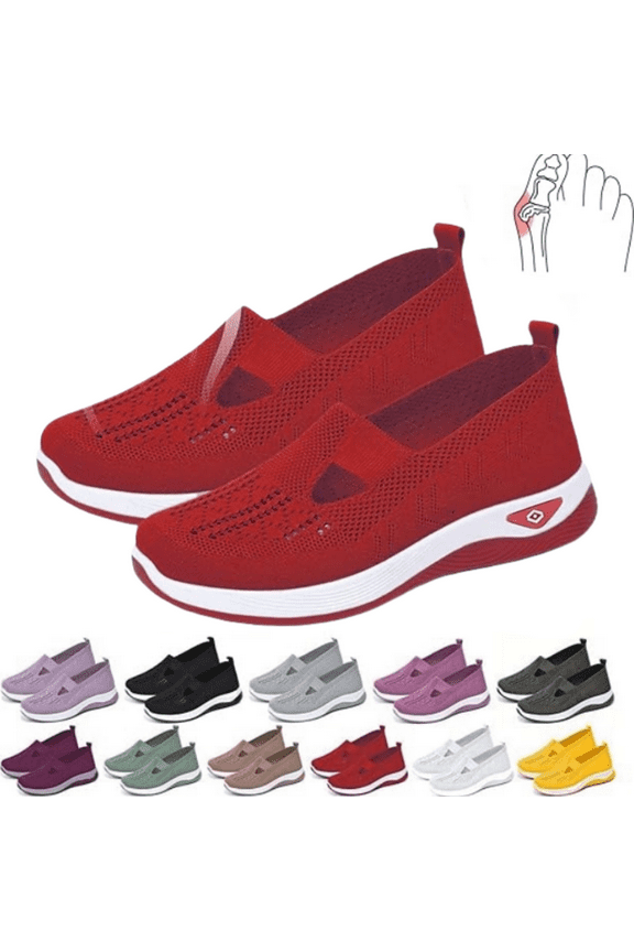2026 New Women's Woven Breathable Soft Sole Shoes - Non-Slip Walking Slip on Diabetic Foam Shoes, Lightweight Comfort Platform Mesh Slip in Sneakers Arch Support Red