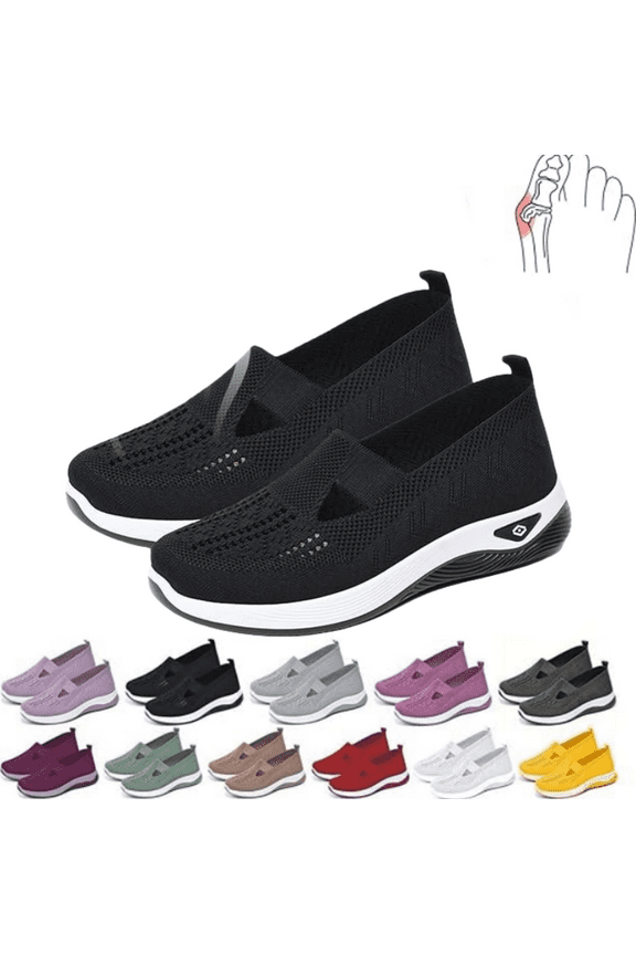 2026 New Women's Woven Orthopedic Breathable Soft Sole Shoes Walking Slip on Diabetic Foam Shoes in Sneakers Arch Support,Daily Commuting Shoes Black
