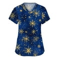 thumbnail image 1 of Stichou Christmas Scrub Tops for Women with Pockets Snowflake Graphic Medical Uniforms Short Sleeve Happy V-Neck Loose Fit Stretchy Scrub Plus Size Dark Blue M, 1 of 5
