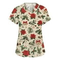 thumbnail image 1 of Stichou Christmas Scrubs Tops Women with Pockets Gifts Graphic Nursing Working Uniform Short Sleeve Happy V Neck Comfy Stretchy Scrub Plus Size Beige XL, 1 of 5