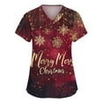 thumbnail image 1 of Stichou Christmas Scrubs Tops for Women Plus Size Happy Snowflake Print V-Neck Funny Short Sleeve Nurse Uniform with Pockets Gold 2XL, 1 of 5