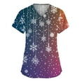 thumbnail image 1 of Stichou Christmas Scrubs Tops for Women Plus Size Holiday Snowflake Print V-Neck Funny Short Sleeve Medical Uniform with 2 Pockets Blue 5XL, 1 of 5