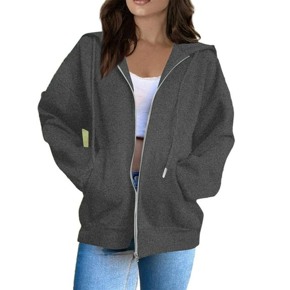 STICHOU Dark Gray Zip Up Hoodie Women Plus Size Casual Fleece Lined Shirts Fall Trendy Jackets Soft Thick Warm Coat Fall Clothes Dark Gray XL