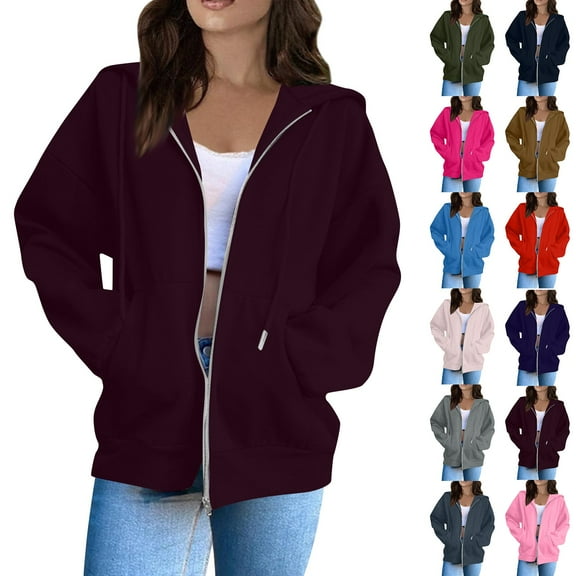 STICHOU Hoodies for Women Zip Up Plus Size Casual Fleece Lined Sweatshirts Winter Trendy Jackets Lightweight Warm Coat Fall Clothes Wine 3XL