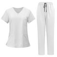 thumbnail image 1 of Stichou Scrub Sets for Woman 2025 Essential Jogger Scrub Set Nursing Uniform Stretch V-Neck Top & Drawstring Cargo Pants White S, 1 of 4