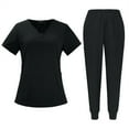 thumbnail image 1 of STICHOU Scrubs for Women Set Stretch V-Neck Scrub Tops Jogger Pant Nursing Uniforms Scrubs Sets Breathable Casual Outfits Black S, 1 of 6
