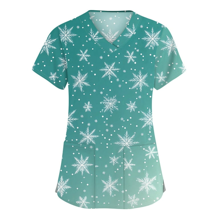Stichou Women's Christmas Scrub Tops Plus Size Snowflake Graphic