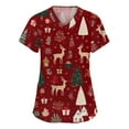 thumbnail image 1 of Stichou Women's Christmas Scrubs Tops with Pockets Reindeer Christmas Tree Print Nursing Working Uniforms Short Sleeve Holiday V-Neck Comfy Stretchy Scrub Plus Size Red L, 1 of 5