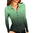 thumbnail image 1 of STICHOU Womens Green Polo Shirts Long Sleeve Slim Fitted Gradient Print Deep V Neck Knit Tops Button Down Outwork Collared Tee Trendy Fall Blouses Green M, 1 of 3