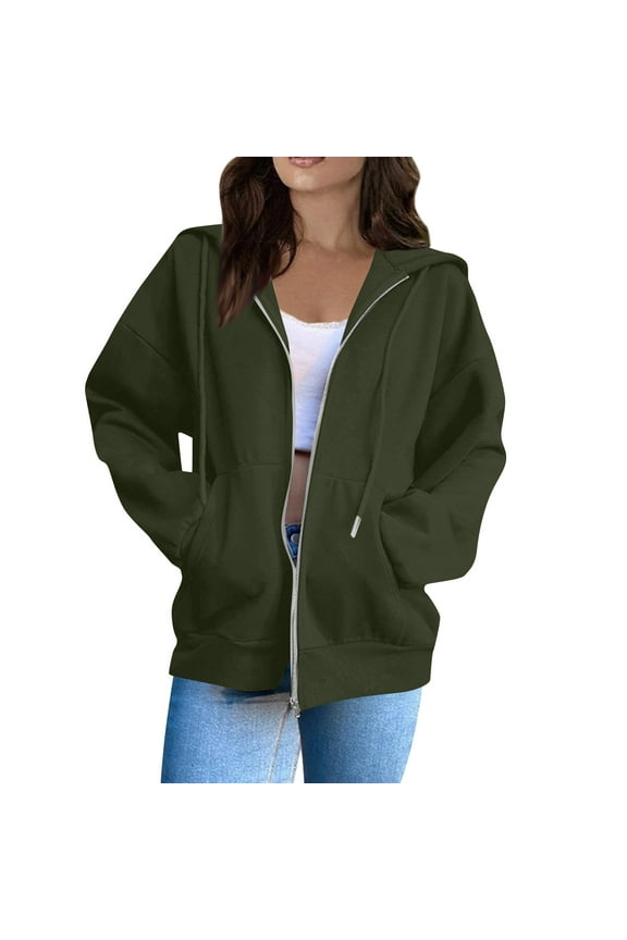 Womens Hoodies Zip Up Plus Size Casual Fleece Lined Shirts Fall Trendy Jackets Lightweight Thick Coat Winter Clothes Army Green 3XL