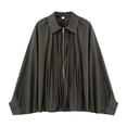 thumbnail image 1 of STICHOU Womens Puffed Bomber Jacket Oversized Casual Batwing Sleeve Lapel Collar Streetwear Winter Fashion Zip Up Pleated Shirts Dark Gray L, 1 of 5