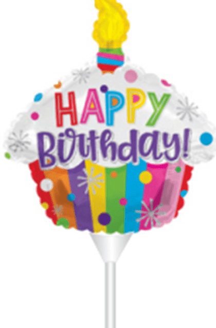 STICK BALLOON HBD RAINBOW CUPCAKE