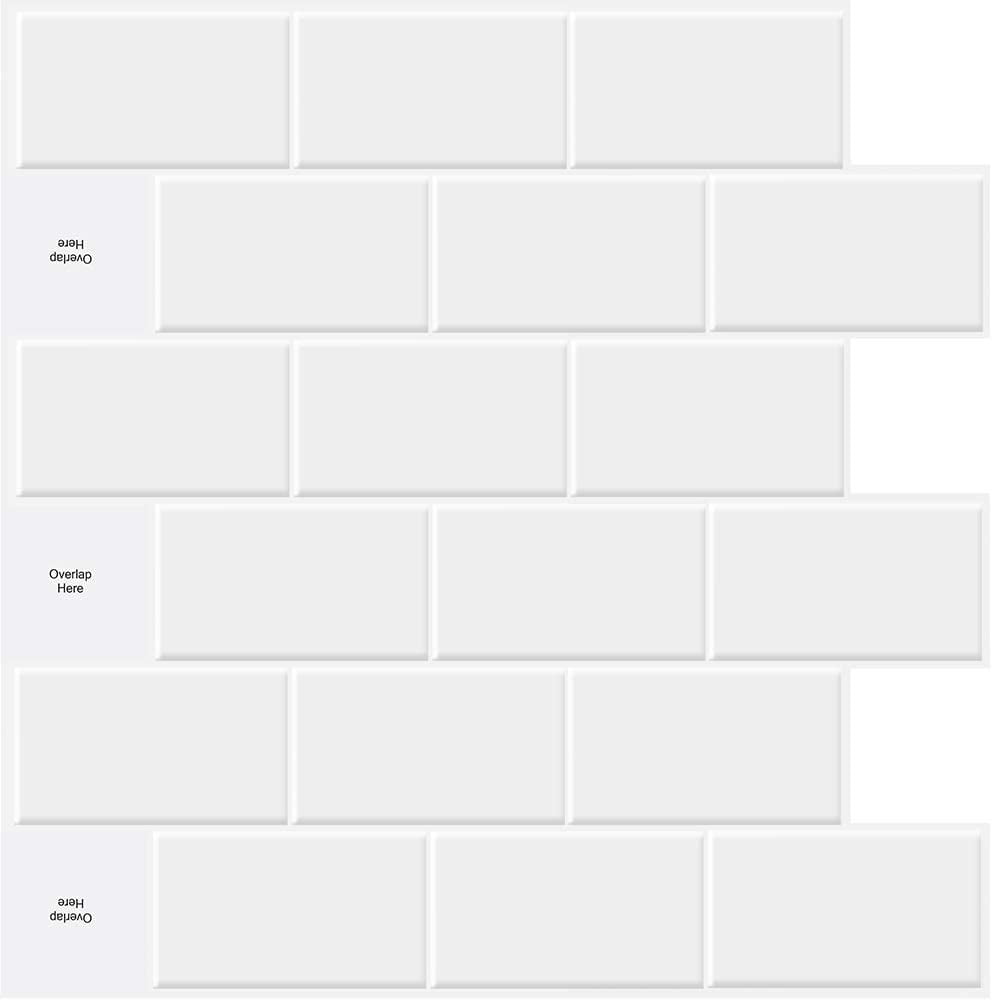 STICKGOO 10-Sheet Peel and Stick Subway Tile Backsplash, 12.6"x 12" White Vinyl 3D Wall Panels