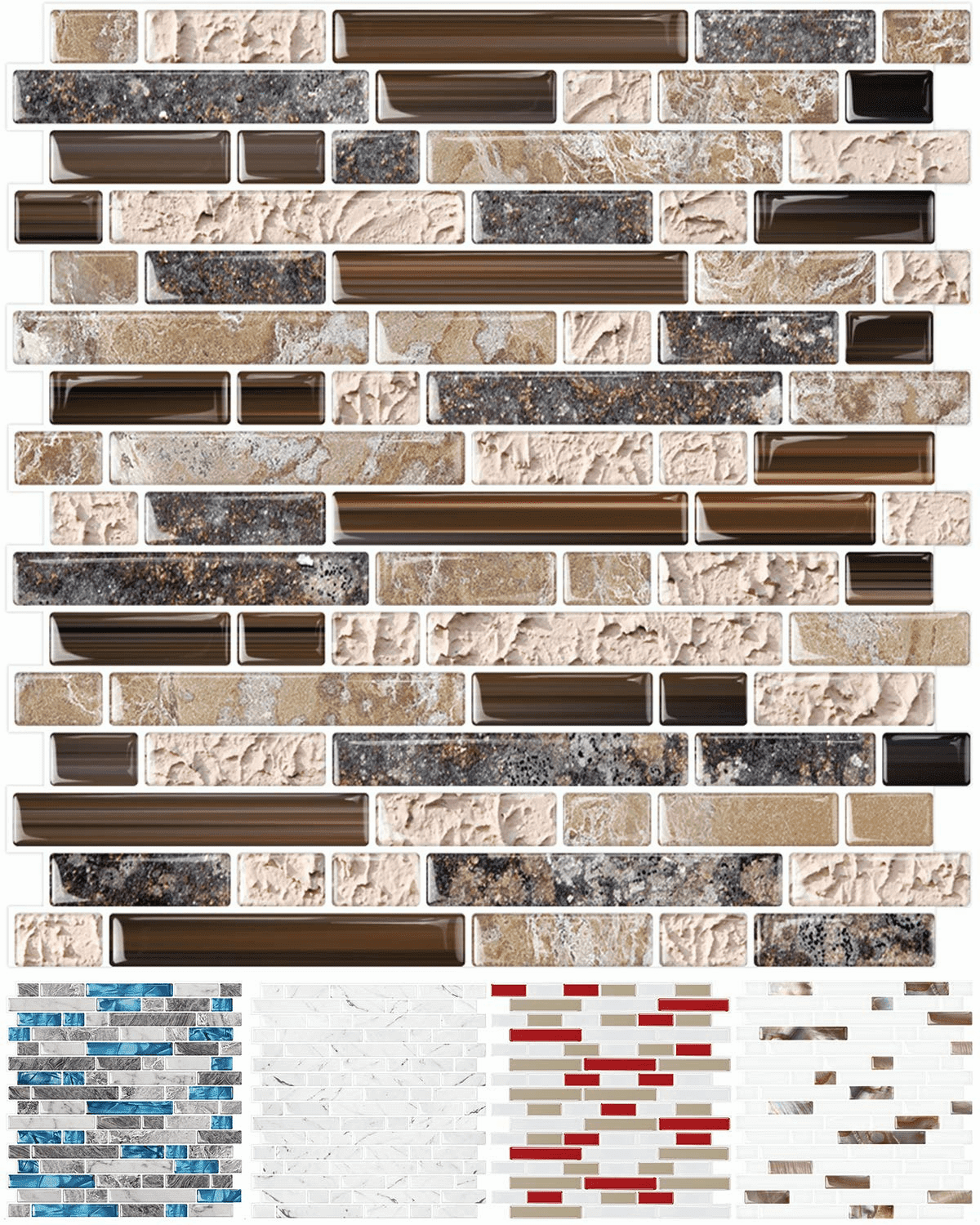 STICKGOO 10-Sheet Peel and Stick Wall Tile, 12" X 12" Vinyl Self-Adhesive Kitchen Backsplash in Sandstone(Brown)