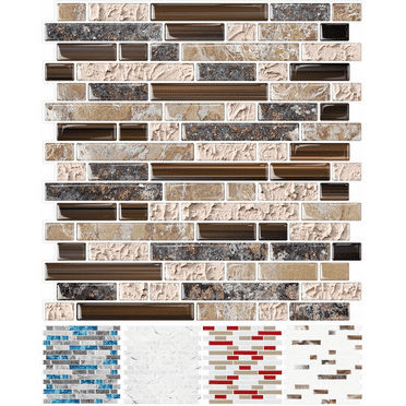 STICKGOO 10-Sheet Peel and Stick Wall Tile, 12" X 12" Vinyl Self-Adhesive Kitchen Backsplash in Sandstone(Brown)
