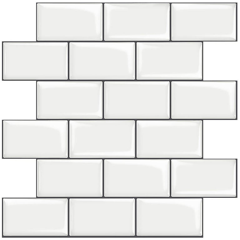 Peel-and-Stick White Subway Tile Backsplash, 12x12, 10 Sheets