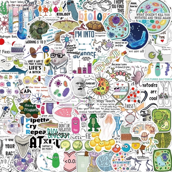 STICKLUV Biology Sticker Pack (100 PCS) Science Waterproof Vinyl Stickers For Luggage, Waterbottles, Laptops