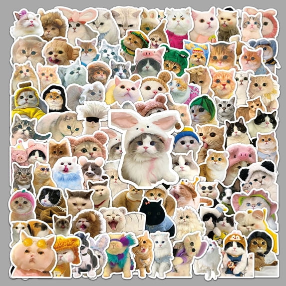 STICKLUV Cat Sticker Pack (100 PCS) Cute Animal Waterproof Vinyl Stickers For Luggage, Waterbottles, Laptops