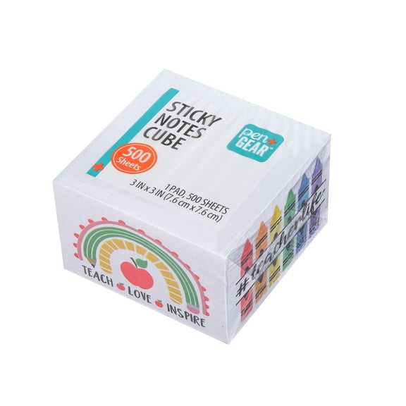 Pen+Gear Sticky Notes Cube, Multicolor Teacher Life, 3x3 Inch, 500 Sheets
