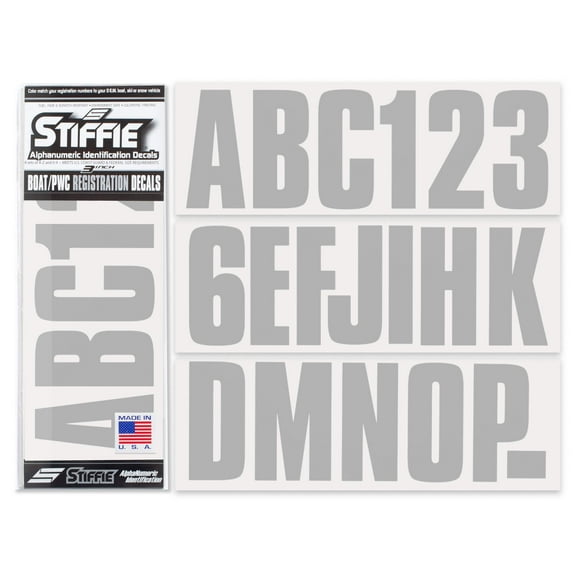 STIFFIE Alpha-Numeric Automotive Decal, Metallic Silver, 3", for Boats and Watercraft PWC