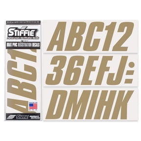 STIFFIE Shift Metallic Gold 3" Alpha-Numeric Identification Custom Kit Registration Numbers & Letters Marine Stickers Decals for Boats & Personal Watercraft PWC