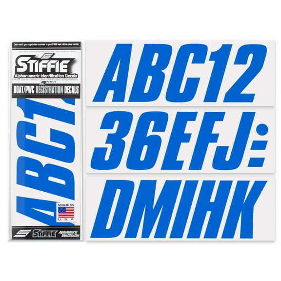 STIFFIE Shift Octane Blue 3" ID Kit Alpha-Numeric Registration Identification Numbers Stickers Decals for Boats & Personal Watercraft