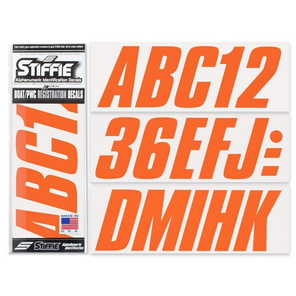 STIFFIE Shift Orange 3" Alpha-Numeric Identification Custom Kit Registration Numbers & Letters Marine Stickers Decals for Boats & Personal Watercraft PWC