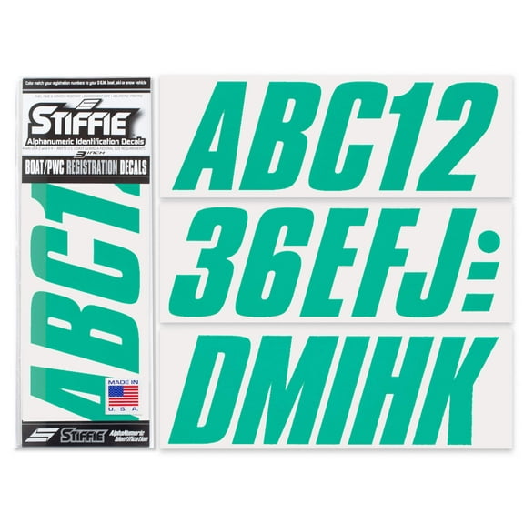 STIFFIE Shift Sea Teal 3" Alpha-Numeric Identification Custom Kit Registration Numbers Letters Marine Stickers Decals for Boats Personal Watercraft PWC