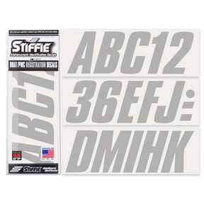 STIFFIE Shift Silver 3" Alpha-Numeric Identification Custom Kit Registration Numbers & Letters Marine Stickers Decals for Boats & Personal Watercraft PWC
