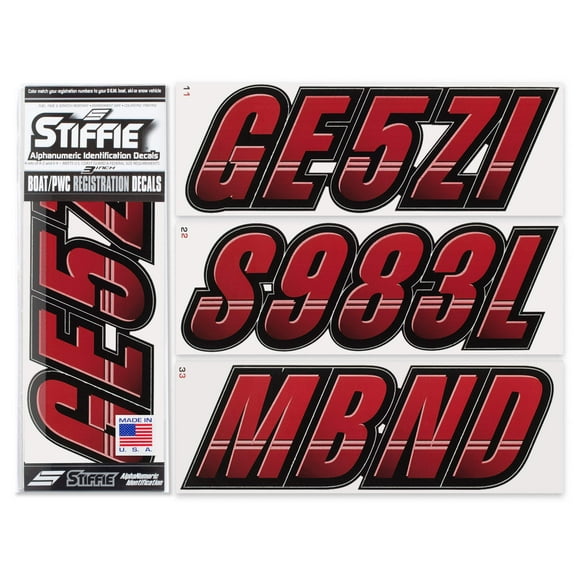 STIFFIE Techtron Burgundy/Black 3" Alpha-Numeric Identification Custom Kit Registration Numbers  Letters Marine Stickers Decals for Boats  Personal Watercraft PWC
