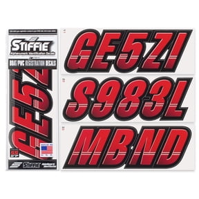 STIFFIE Techtron Red/Black 3" Alpha-Numeric Identification Custom Kit Registration Numbers & Letters Marine Stickers Decals for Boats & Personal Watercraft PWC