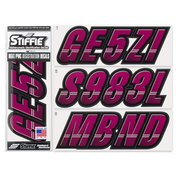 STIFFIE Techtron Wine/Black 3" Alpha-Numeric Identification Custom Kit Registration Numbers & Letters Marine Stickers Decals for Boats & Personal Watercraft PWC