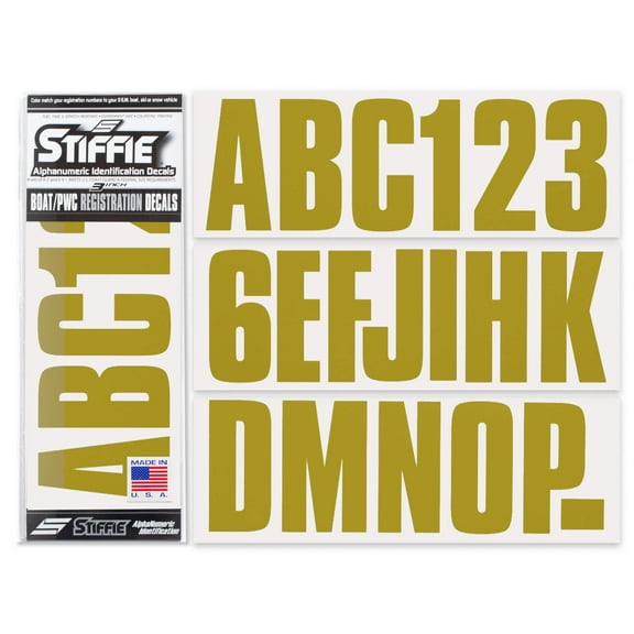 STIFFIE Uniline Metallic Gold 3" Alpha-Numeric Identification Custom Kit Registration Numbers & Letters Marine Stickers Decals for Boats & Personal Watercraft PWC