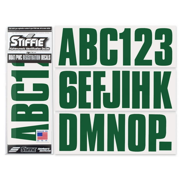 STIFFIE Uniline Racing Green 3" Alpha-Numeric Identification Custom Kit Registration Numbers & Letters Marine Stickers Decals for Boats & Personal Watercraft PWC