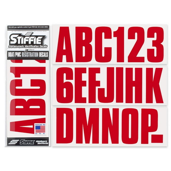 STIFFIE Uniline Red 3" Alpha-Numeric Identification Custom Kit Registration Numbers & Letters Marine Stickers Decals for Boats & Personal Watercraft PWC
