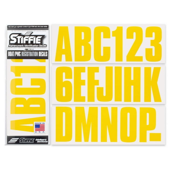 STIFFIE Uniline Yellow 3" Alpha-Numeric Identification Custom Kit Registration Numbers & Letters Marine Stickers Decals for Boats & Personal Watercraft PWC