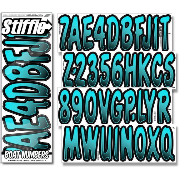STIFFIE Waveline Mint/Black 3” Boat  PWC Registration Decals • Numbers Letters Stickers