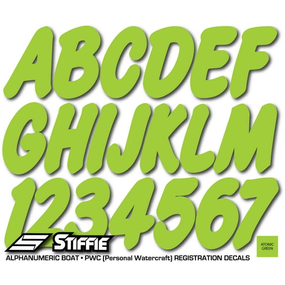 STIFFIE Whip-One Atomic Green 3" Alpha-Numeric Registration Identification Numbers Stickers Decals for Boats & Personal Watercraft