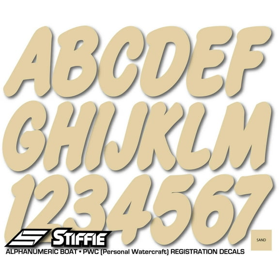 STIFFIE Whip-One Sand 3" Alpha-Numeric Registration Identification Numbers Stickers Decals for Boats & Personal Watercraft