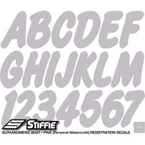 STIFFIE Whip-One Silver 3" Alpha-Numeric Registration Identification Numbers Stickers Decals for Boats & Personal Watercraft