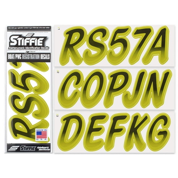 STIFFIE Whipline Black / Jade 3" Alpha-Numeric Identification Custom Kit Registration Numbers & Letters Marine Stickers Decals for Boats & Personal Watercraft PWC
