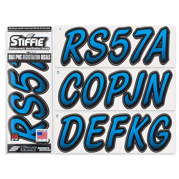 STIFFIE Whipline Blueberry/Black 3" Super Sticky Boat  PWC Registration Decals • Numbers Letters Stickers